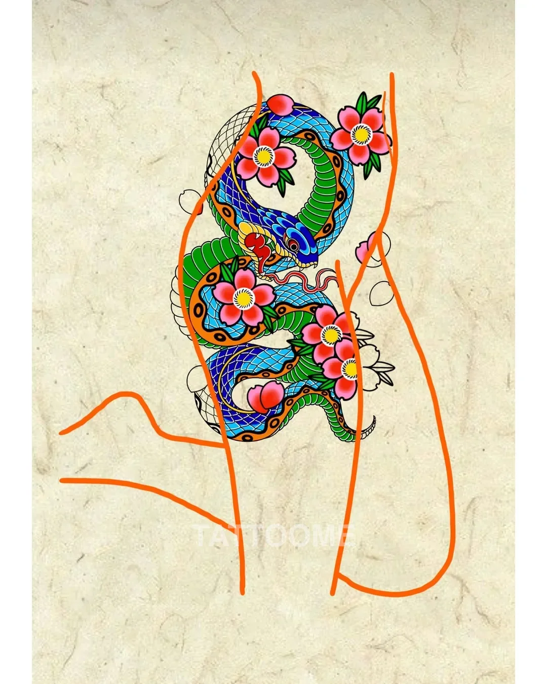 이레즈미 도안 뱀 사쿠라 풀컬러 골반라인 - tattooist_yuye