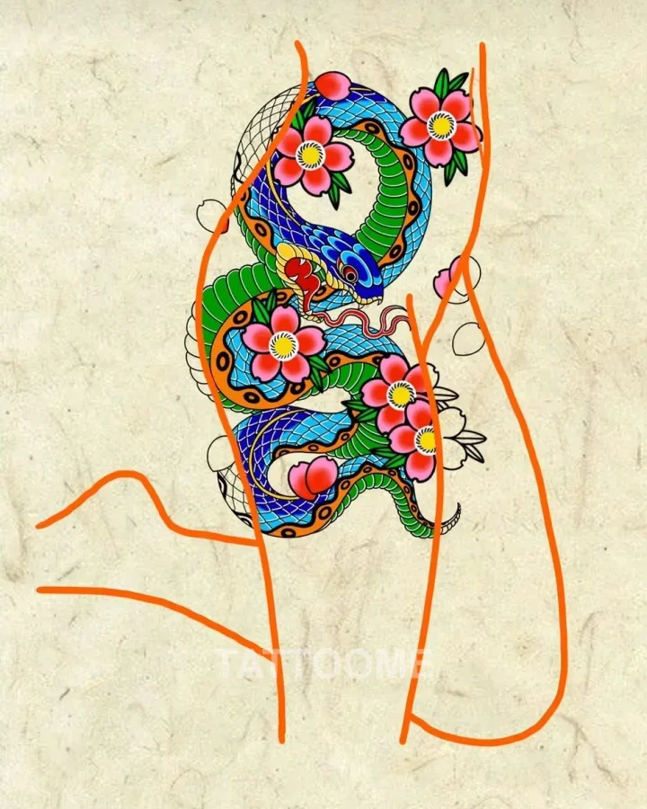 이레즈미 도안 뱀 사쿠라 풀컬러 골반라인 - tattooist_yuye