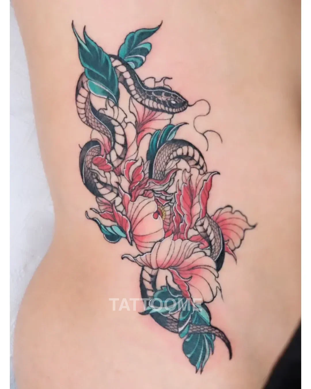뉴스쿨 꽃&뱀 - hyoku_tattooing 1